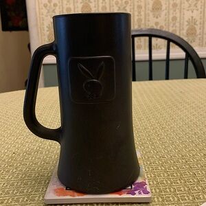 Vintage “PLAYBOY CLUB”Glass Beer Stein Mug Embossed Bunny Logo Gray Black B7